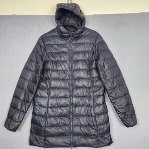 Eddie Bauer Down Puffer Coat Womens TL Black Hooded 650 Fill Quilted Lightweight